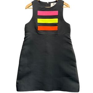 Lisa Perry Sleeveless Pockets Neon Stripe Black A Line Short Dress Women 8